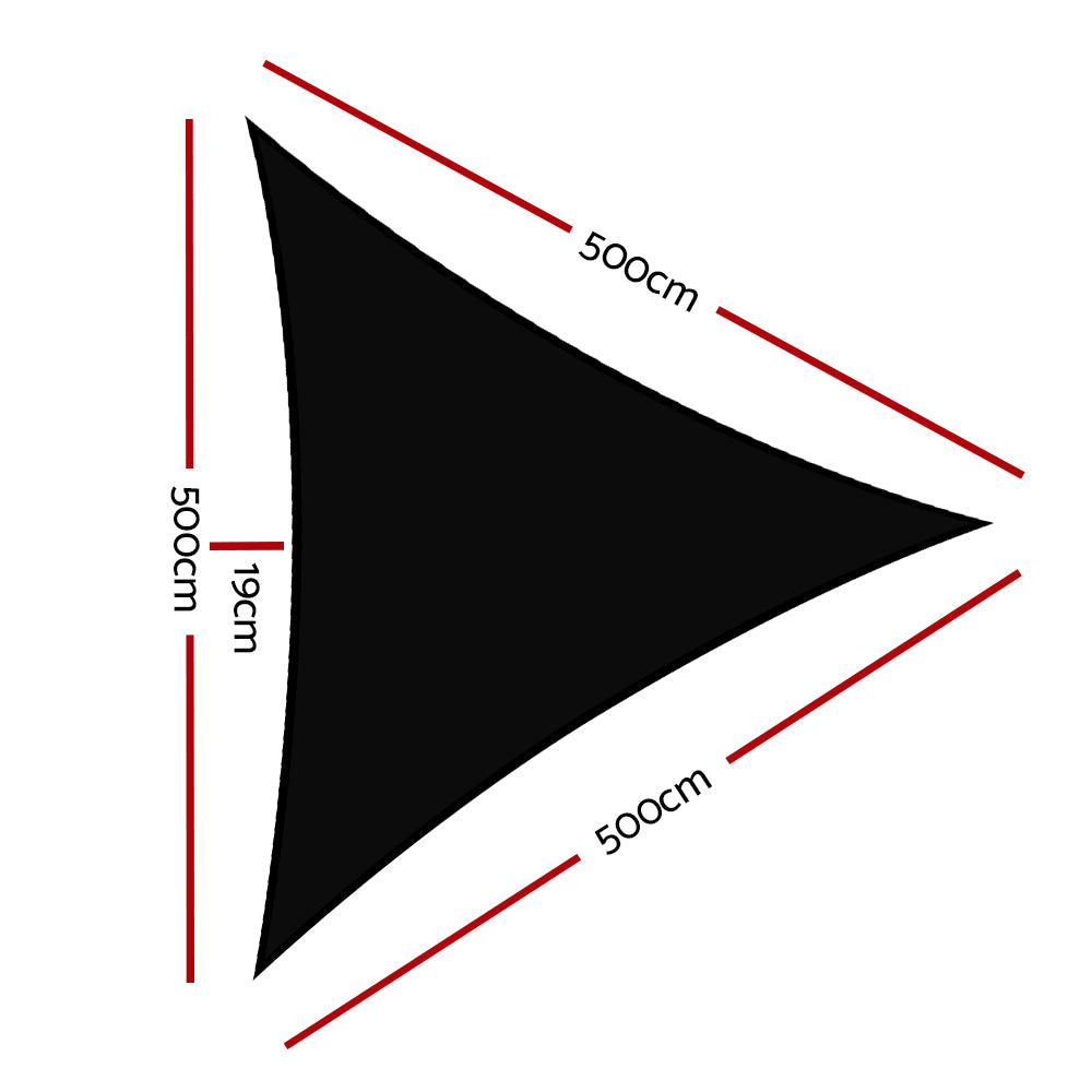 Instahut Shade Sail 5x5x5m Triangle 280GSM 98% Black Shade Cloth - ShopFrenzy