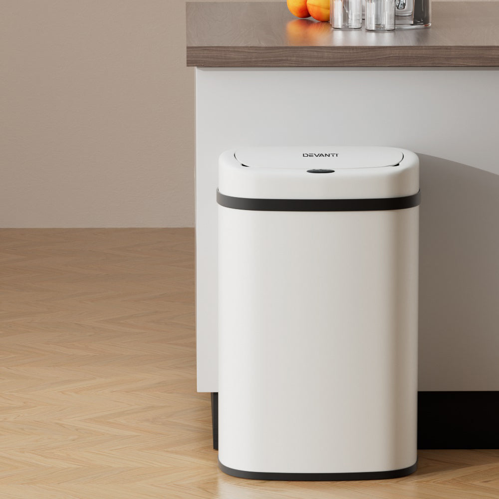 Devanti 50L Sensor Bin Motion Rubbish Automatic White - ShopFrenzy