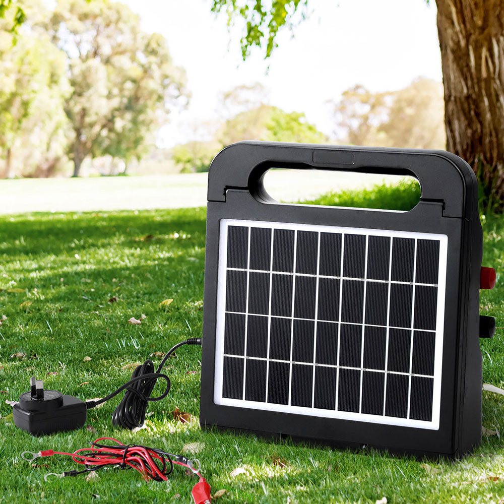 Giantz 10km Electric Fence Energiser Solar Energizer Charger Farm Animal 0.3J - ShopFrenzy