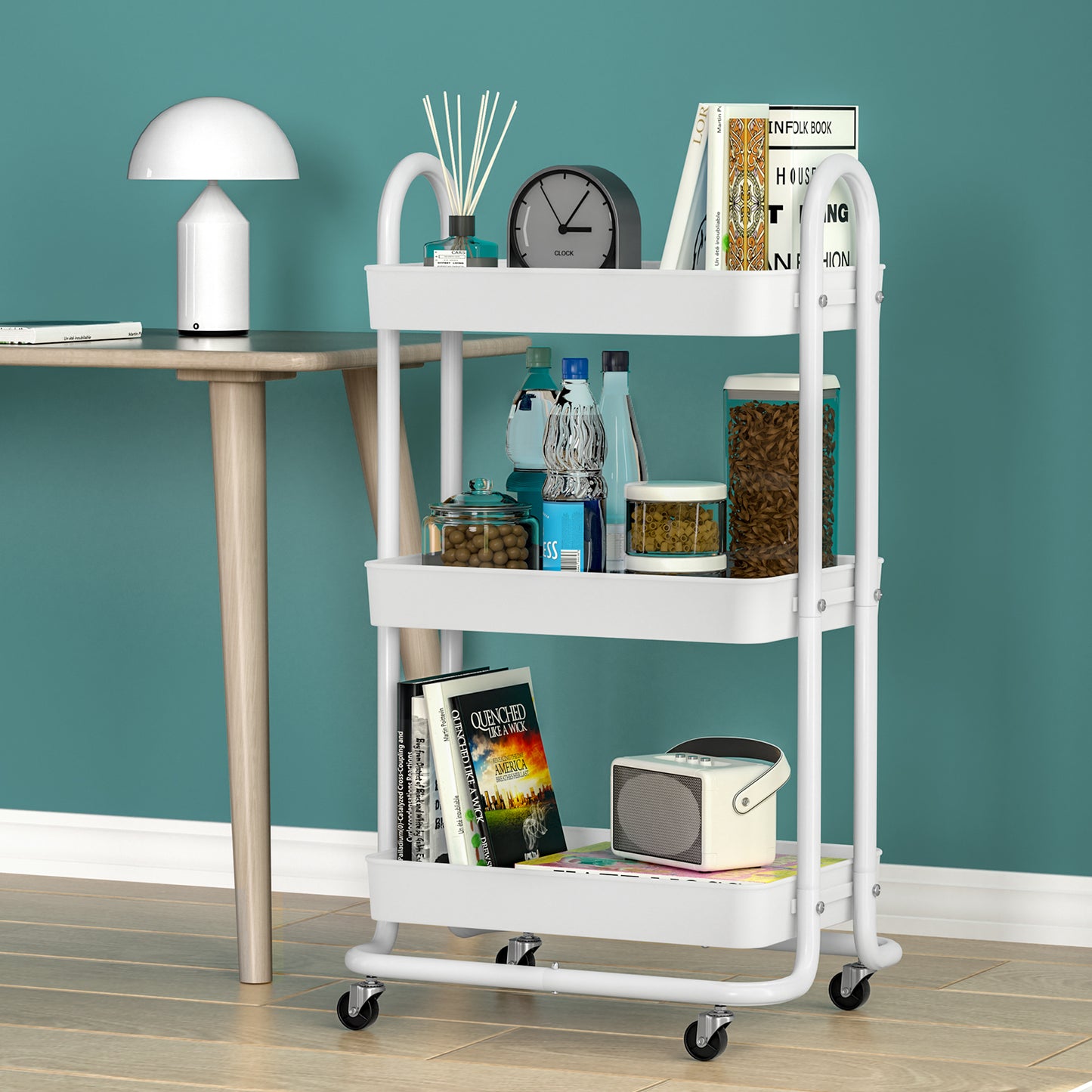 Artiss Storage Trolley Kitchen Cart 3 Tiers Rack Shelf Organiser Wheels White - ShopFrenzy