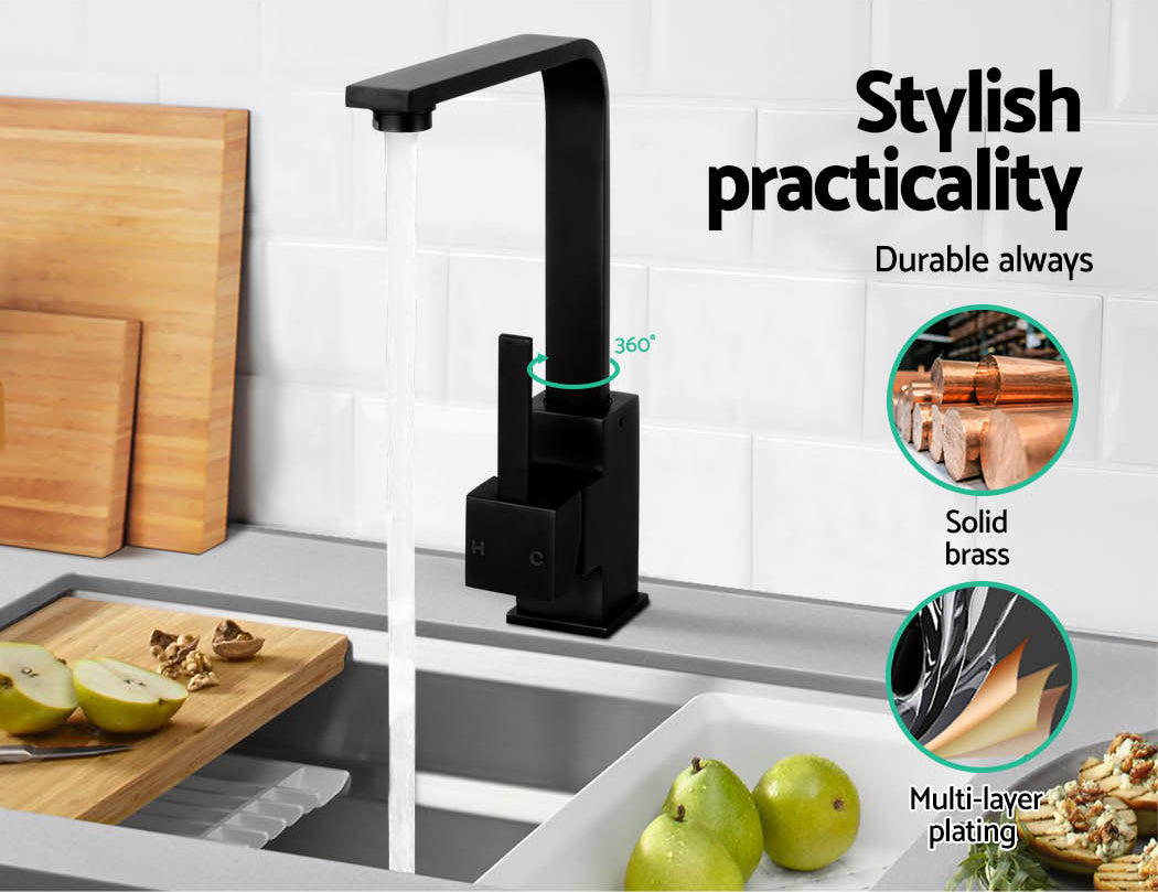 Cefito Kitchen Mixer Tap Mixer Square Sink Faucet Basin Laundry Black - ShopFrenzy