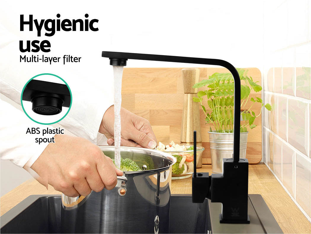 Cefito Kitchen Mixer Tap Mixer Square Sink Faucet Basin Laundry Black - ShopFrenzy