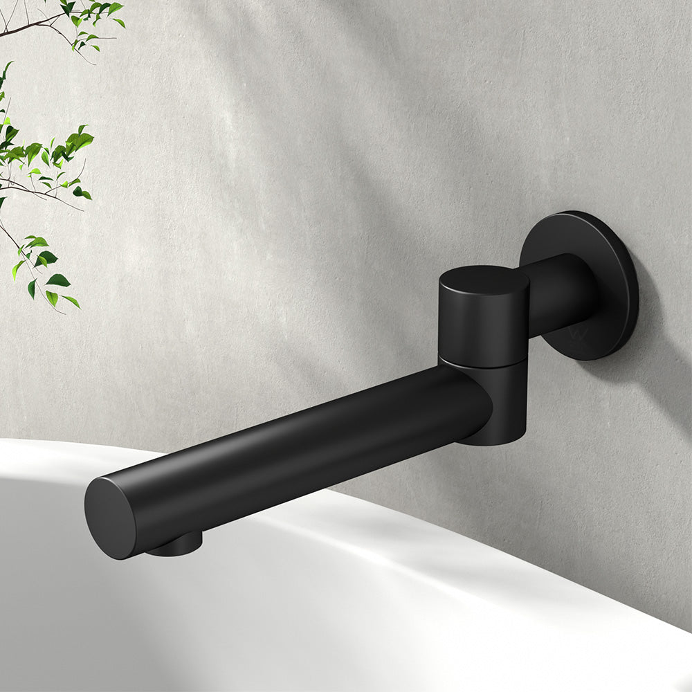 Cefito Bathroom Mixer Spout Wall Bath Tap Round Swivel Bathtub Black - ShopFrenzy