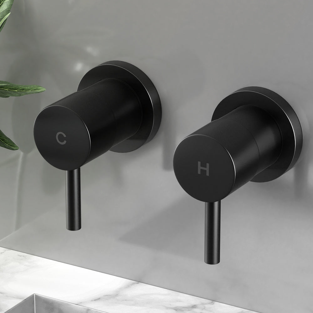 Cefito Basin Twin Tap Wall Round Brass Faucet Shower Bathtub Black - ShopFrenzy