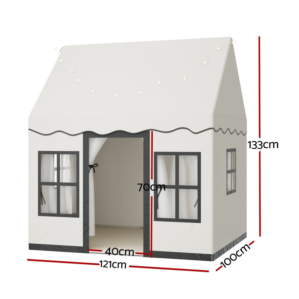 Keezi Kids Play Tent Playhouse Castle with String Lights Floor Mat Side Pocket - ShopFrenzy