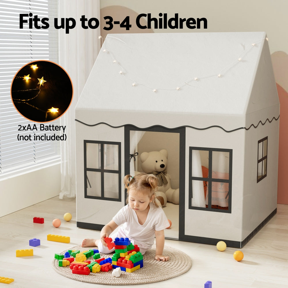 Keezi Kids Play Tent Playhouse Castle with String Lights Floor Mat Side Pocket - ShopFrenzy