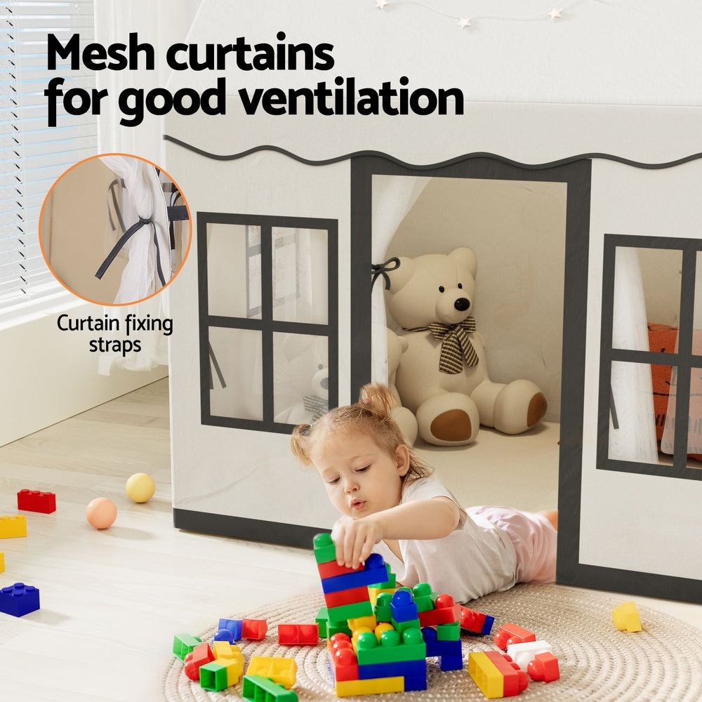 Keezi Kids Play Tent Playhouse Castle with String Lights Floor Mat Side Pocket - ShopFrenzy
