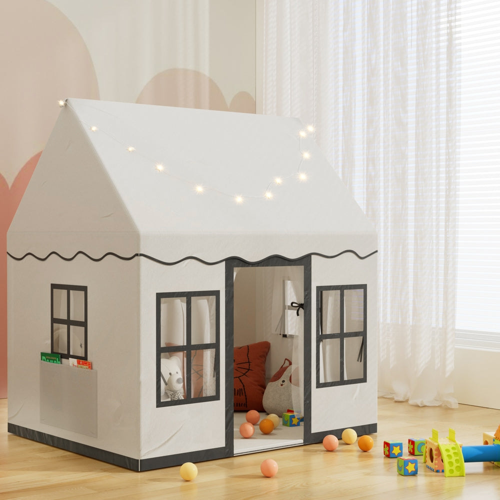 Keezi Kids Play Tent Playhouse Castle with String Lights Floor Mat Side Pocket - ShopFrenzy