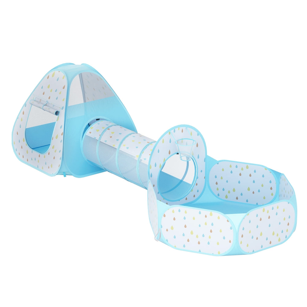 Keezi Kids Play Tent Pop Up Playhouse Ball Pit Tunnel Basketball Hoop Blue - ShopFrenzy