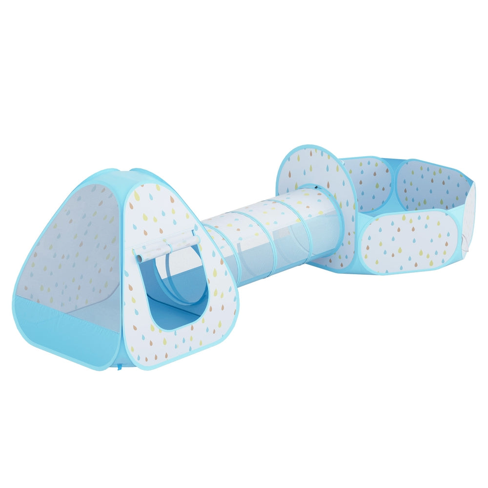 Keezi Kids Play Tent Pop Up Playhouse Ball Pit Tunnel Basketball Hoop Blue - ShopFrenzy