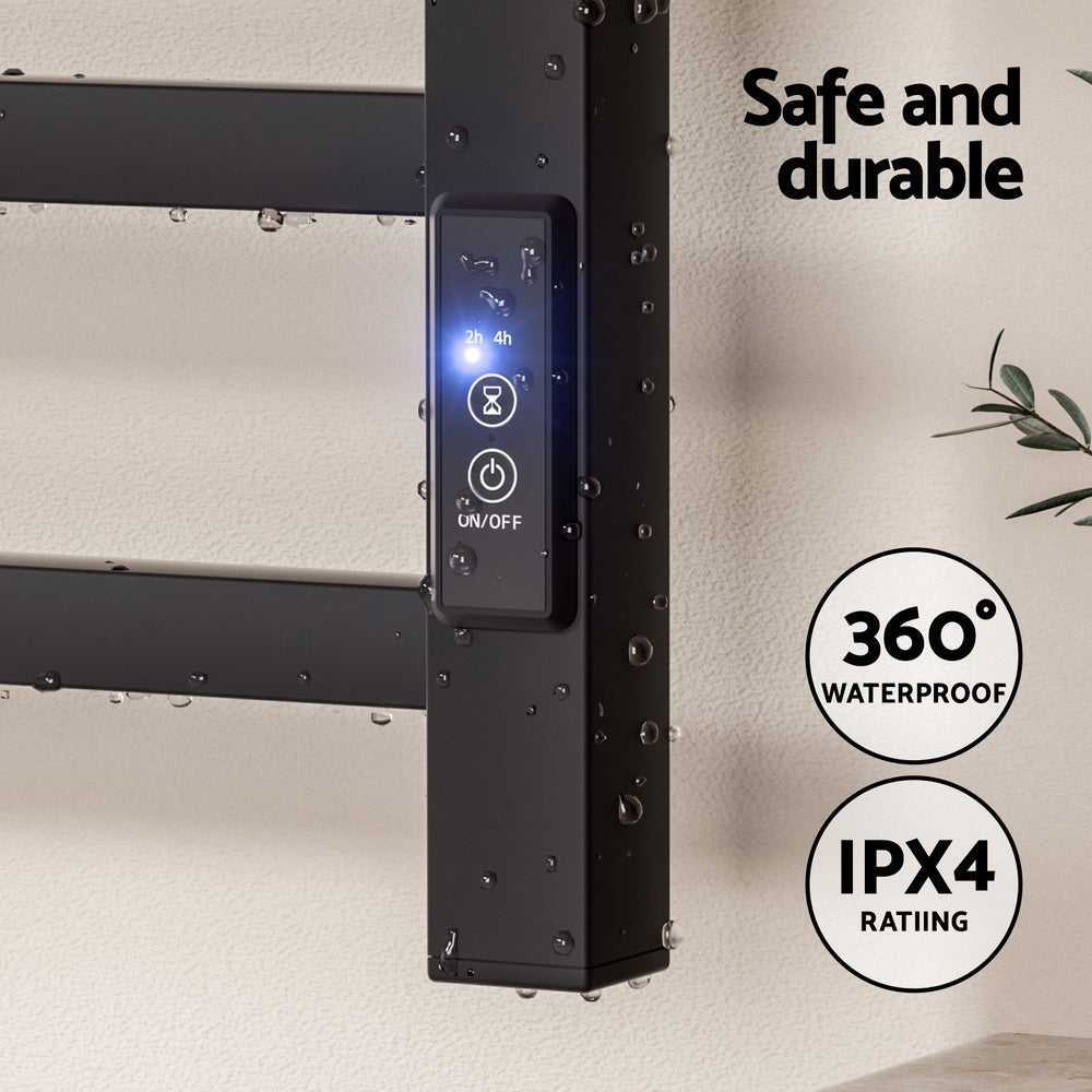 Devanti Heated Towel Rail 8 Square Bars with Timer Electric Heater Warmer Rack - ShopFrenzy