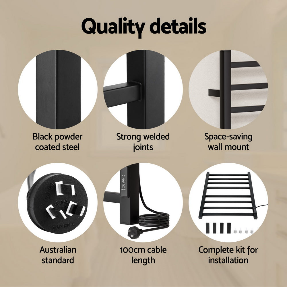 Devanti Heated Towel Rail 8 Square Bars with Timer Electric Heater Warmer Rack - ShopFrenzy