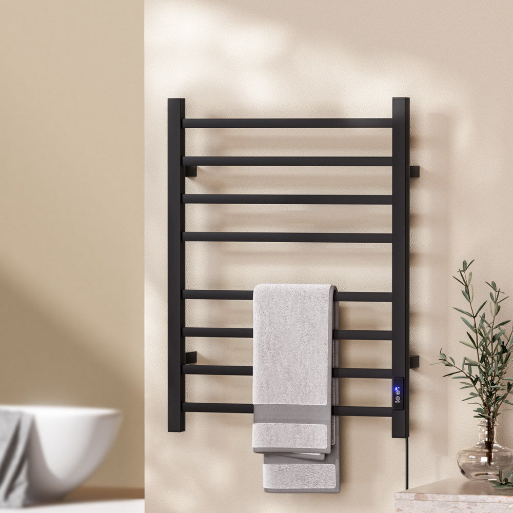 Devanti Heated Towel Rail 8 Square Bars with Timer Electric Heater Warmer Rack - ShopFrenzy