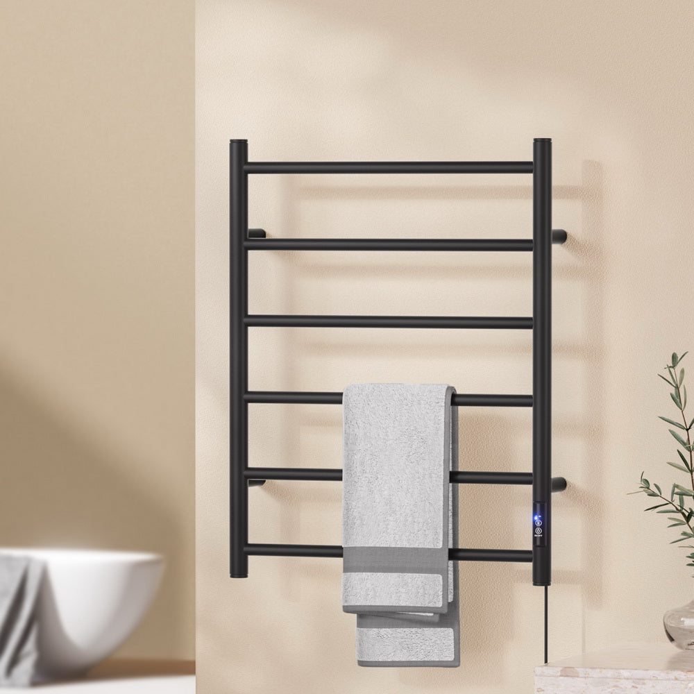 Devanti Heated Towel Rail 6 Round Bars with Timer Electric Heater Warmer Rack - ShopFrenzy