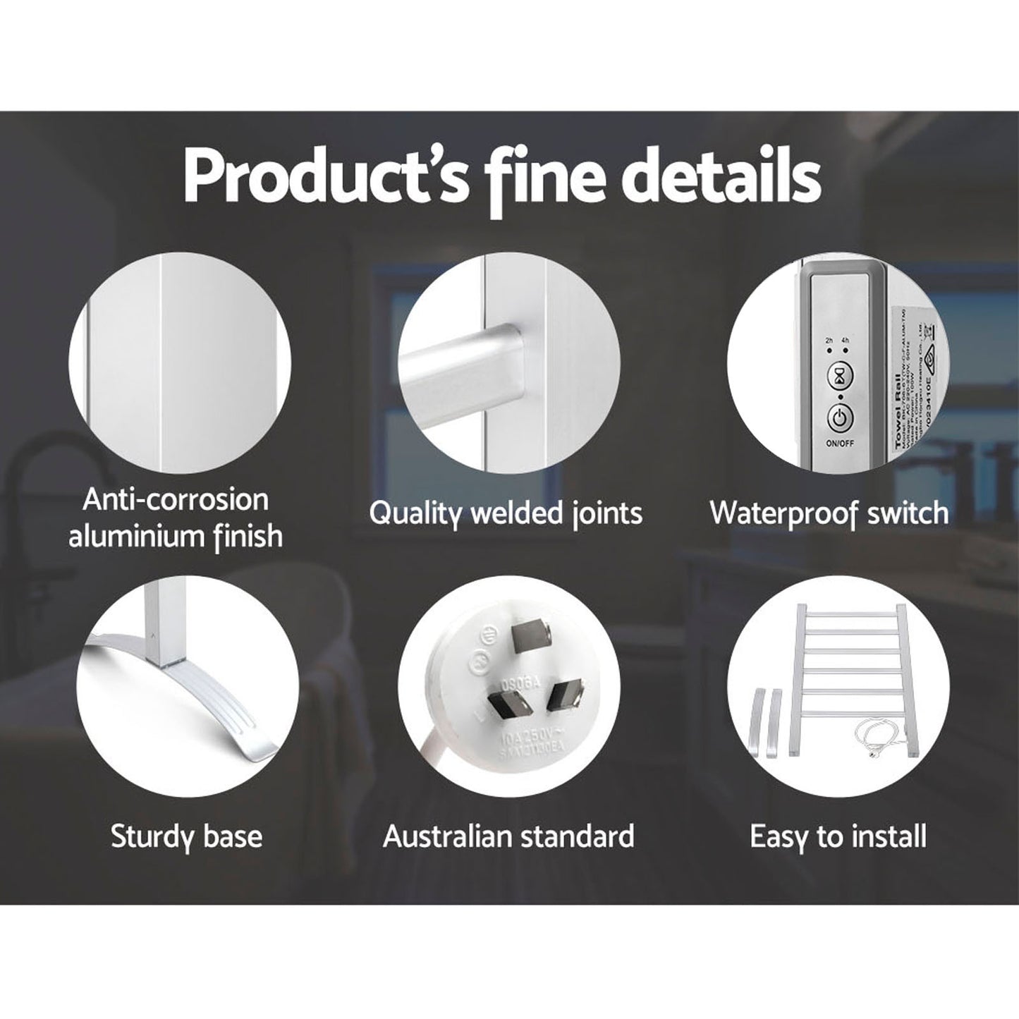 Devanti Electric Heated Towel Rail Rack 6 Bars with Timer Clothes Dry Warmer - ShopFrenzy