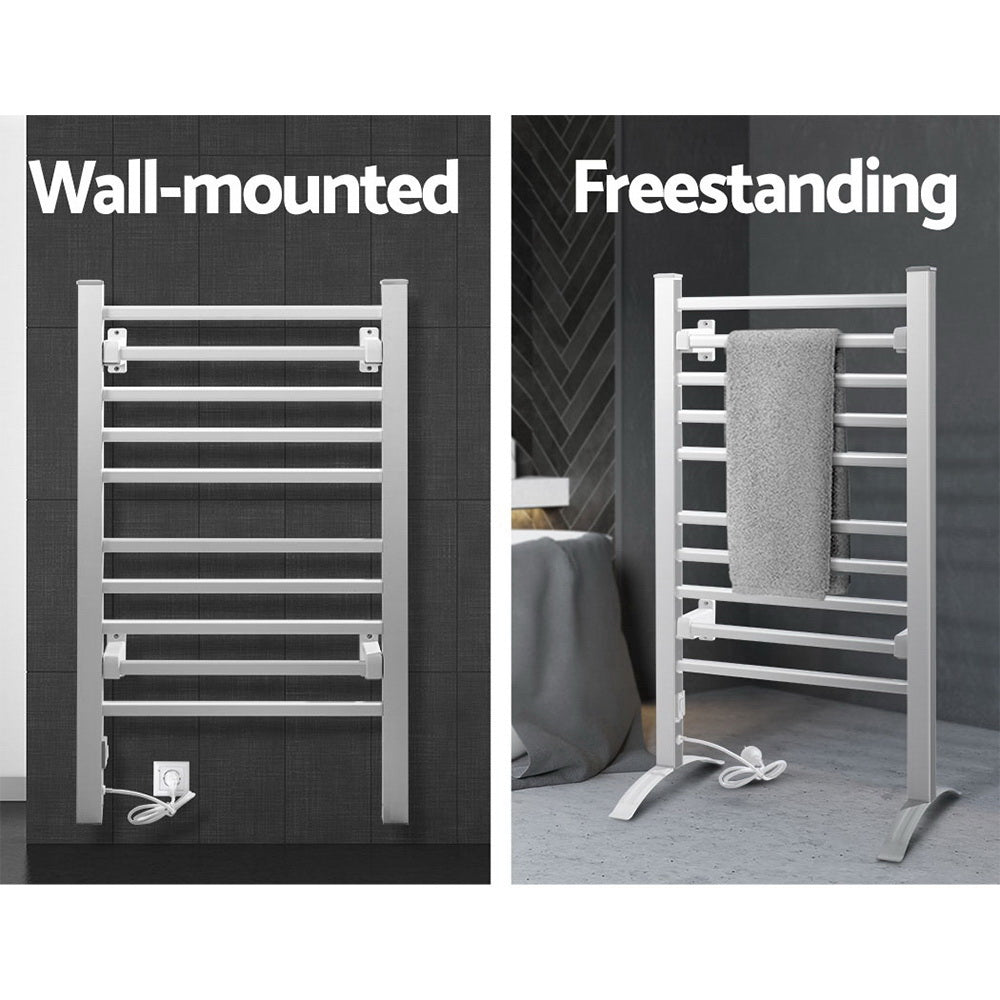 Devanti Electric Heated Towel Rail Rack 10 Bars Freestanding Clothes Dry Warmer - ShopFrenzy