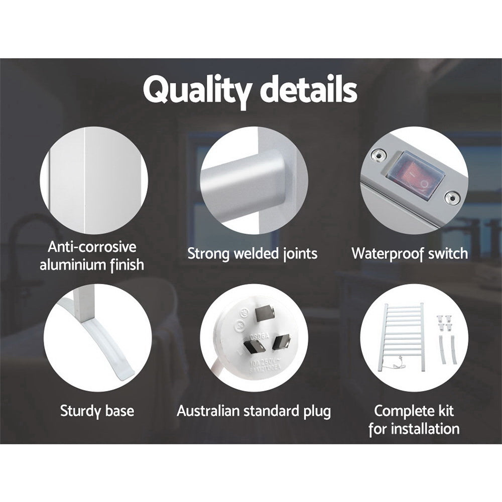 Devanti Electric Heated Towel Rail Rack 10 Bars Freestanding Clothes Dry Warmer - ShopFrenzy