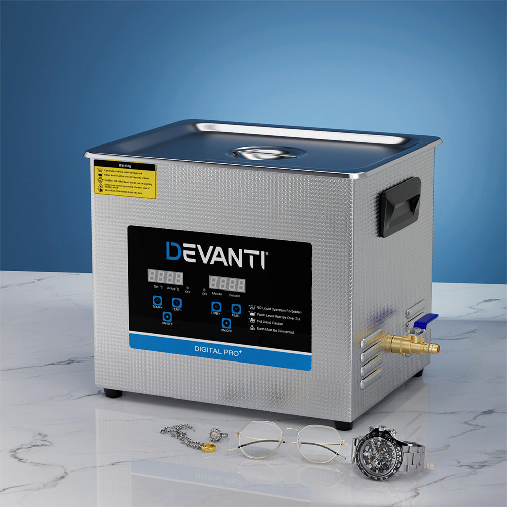 Devanti 10L Ultrasonic Cleaner Heater Cleaning Machine Timer Industrial 240W - ShopFrenzy
