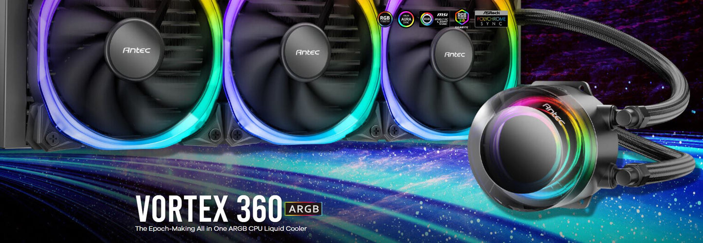 ANTEC VORTEX 360mm ARGB AIO Liquid CPU Cooler + ARGB Controller, EPDM High-Density Tubing, LGA 115x, 1200, 1700, 20xx, AM3, AM4 AM5, s - ShopFrenzy