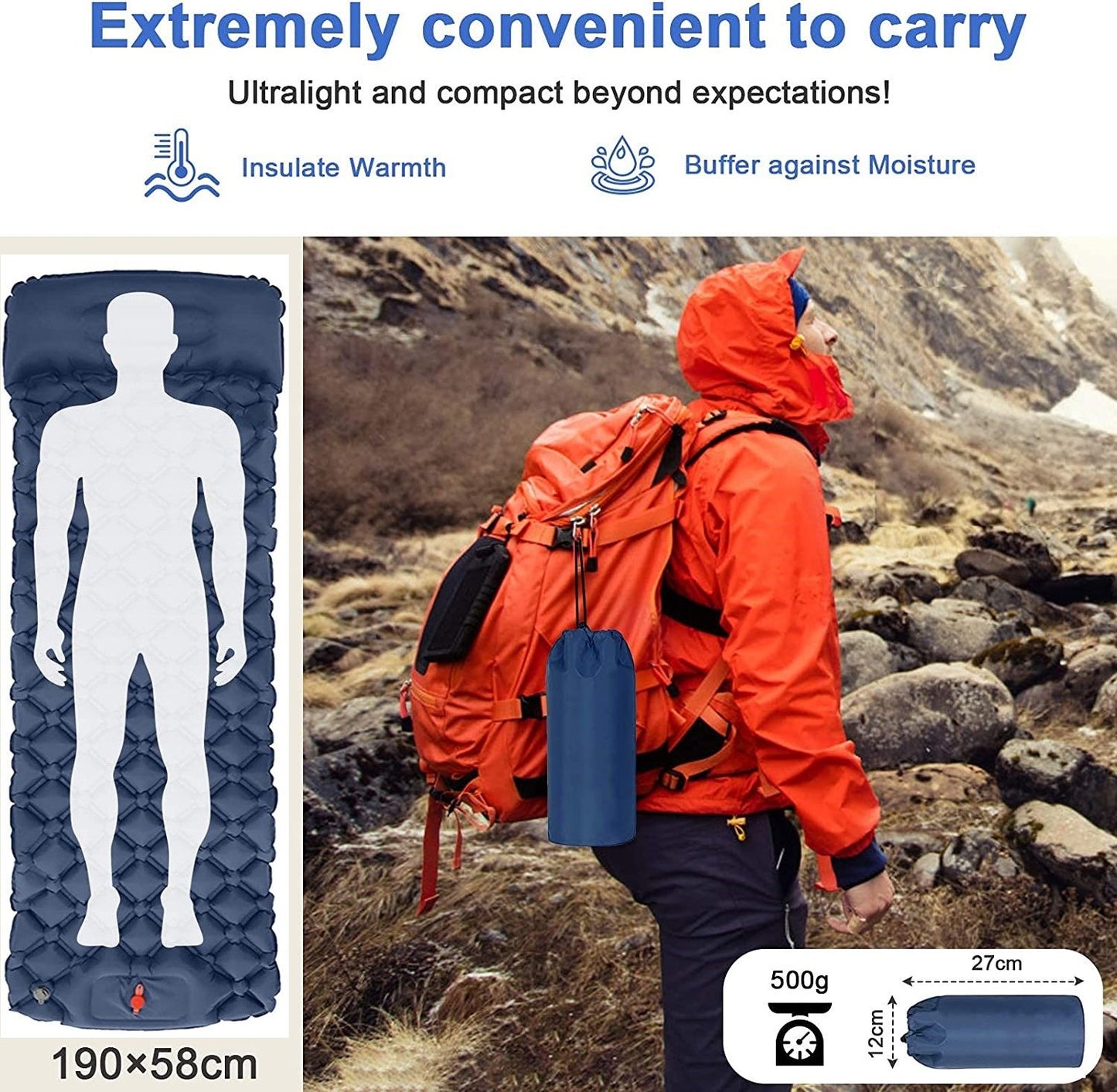Ultralight Inflatable Camping Sleeping Pad with Pillow for Travelling and Hiking - ShopFrenzy