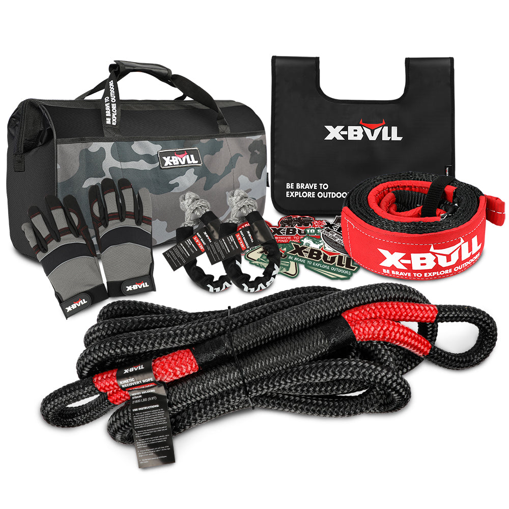 X-BULL Recovery Rope kit Snatch Strap Soft Shackles Hitch receiver Kinetic Tire Deflator - ShopFrenzy