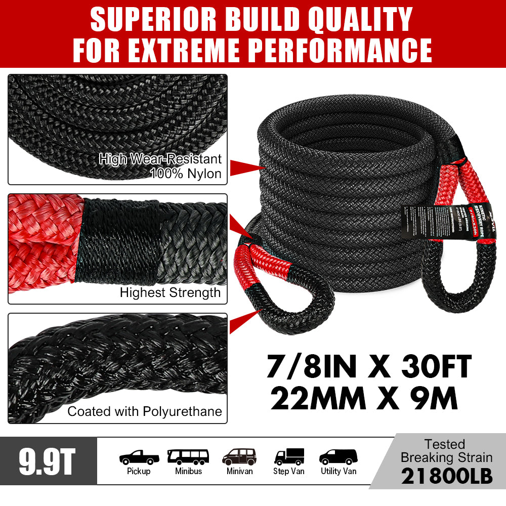 X-BULL Recovery Rope kit Snatch Strap Soft Shackles Hitch receiver Kinetic Tire Deflator - ShopFrenzy