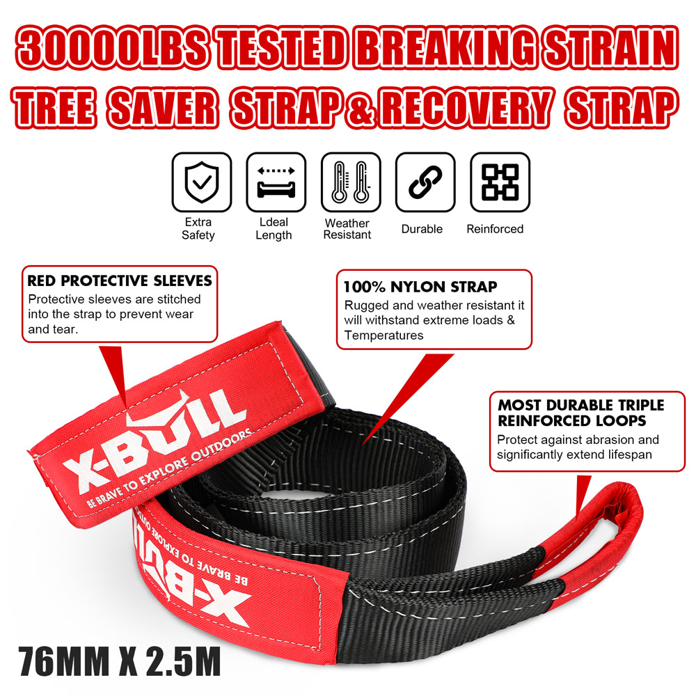 X-BULL Recovery Rope kit Snatch Strap Soft Shackles Hitch receiver Kinetic Tire Deflator - ShopFrenzy