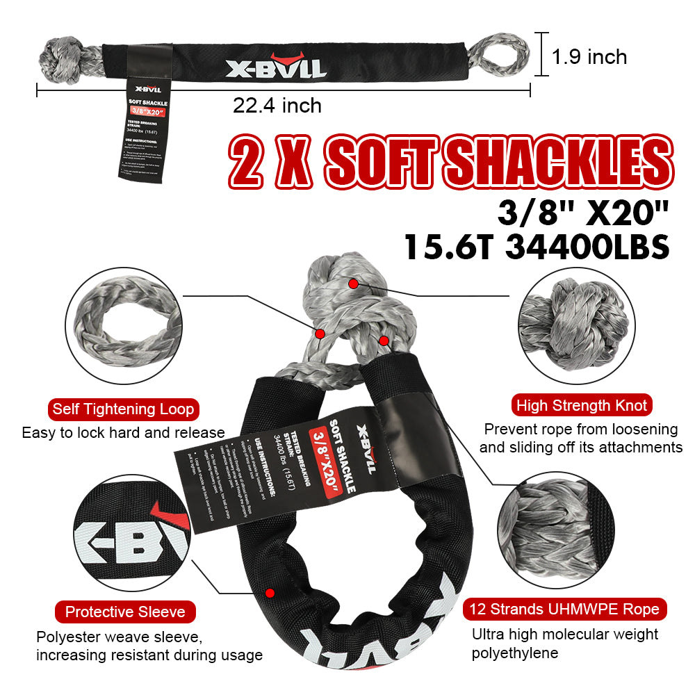 X-BULL Recovery Rope kit Snatch Strap Soft Shackles Hitch receiver Kinetic Tire Deflator - ShopFrenzy