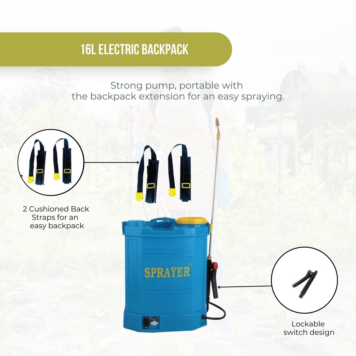 16L Rechargeable Backpack Pressure Sprayer - Portable Electric Garden Weed Pump - ShopFrenzy