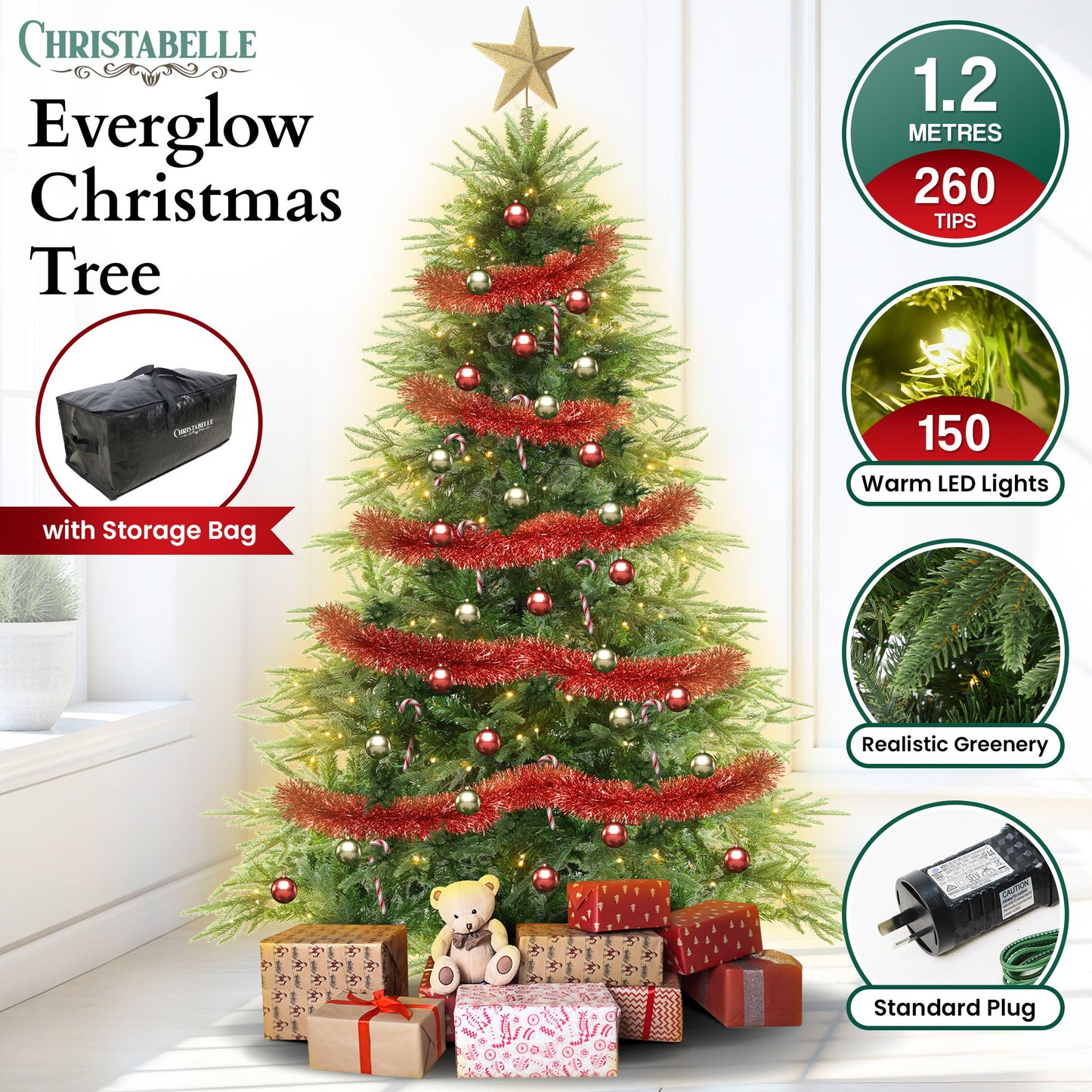 Christabelle 1.2m Prelit Everglow Fir Christmas Tree with 150 LED Lights - ShopFrenzy