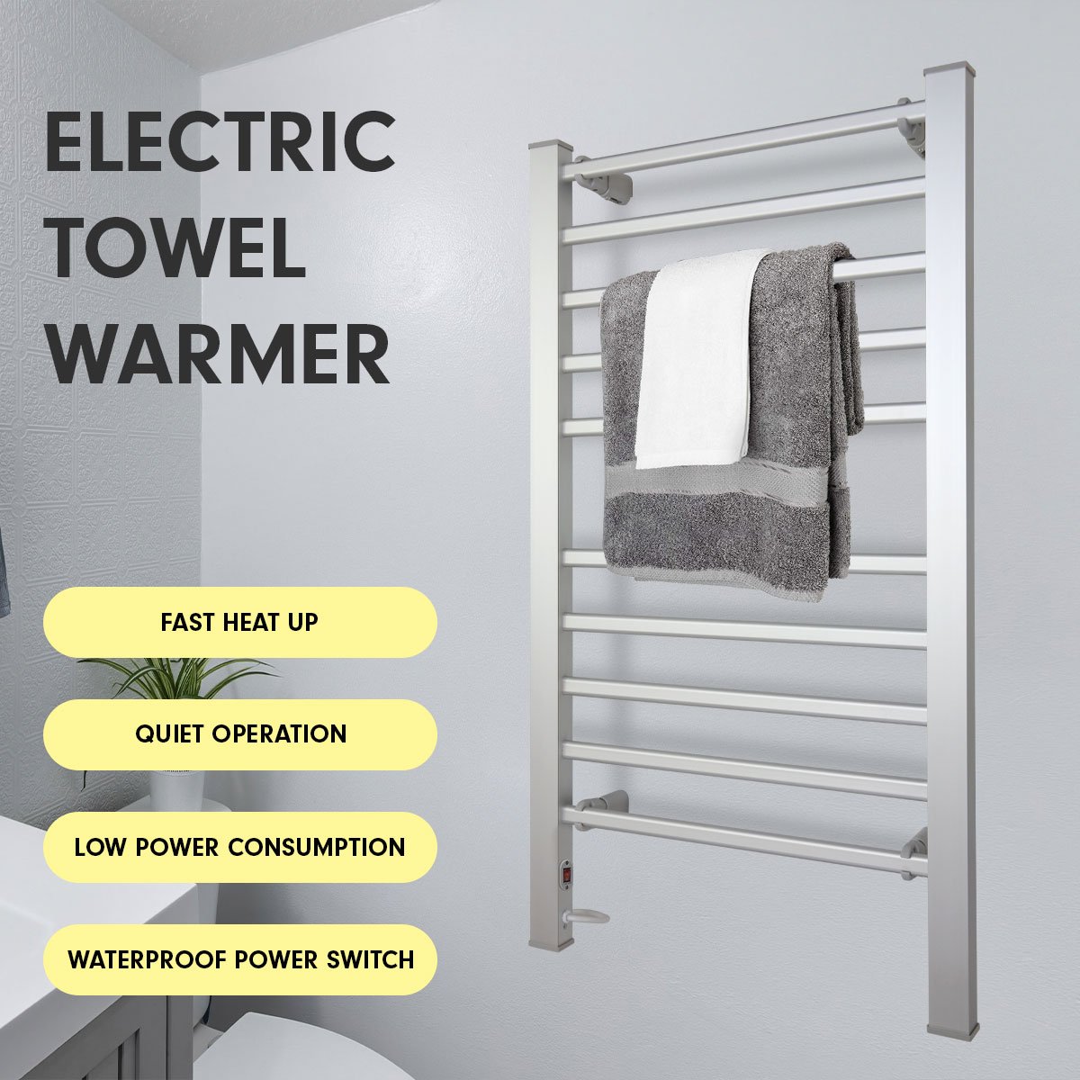 Pronti Heated Towel Rack Electric Bathroom Towel Rails Warmer Ev-160- Silver - ShopFrenzy