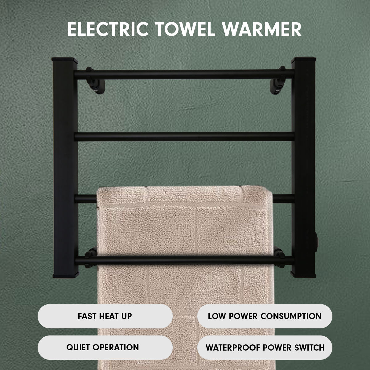 Pronti Heated Towel Rack Electric Bathroom Towel Rails Warmer Ev-60 -black - ShopFrenzy