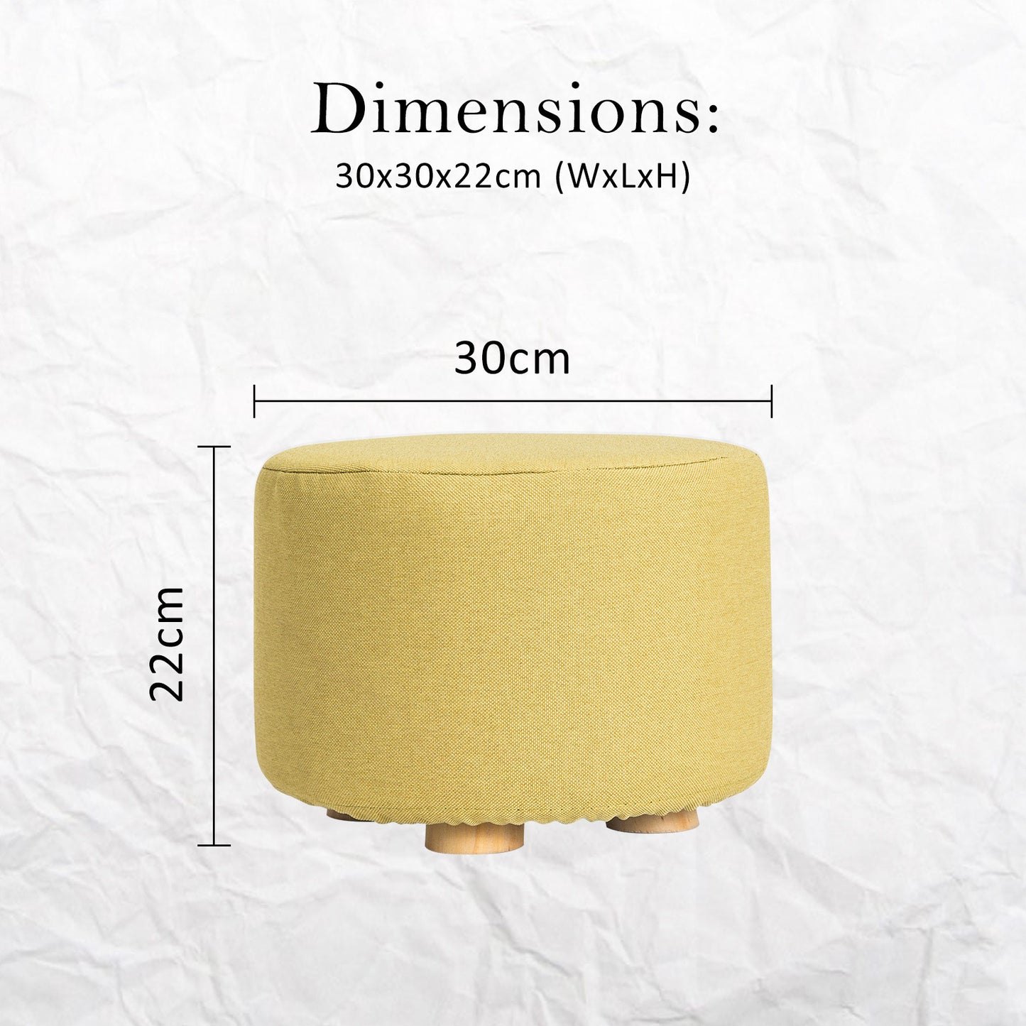 Fabric Ottoman Round Wooden Leg Foot Stool - MUSTARD YELLOW - ShopFrenzy