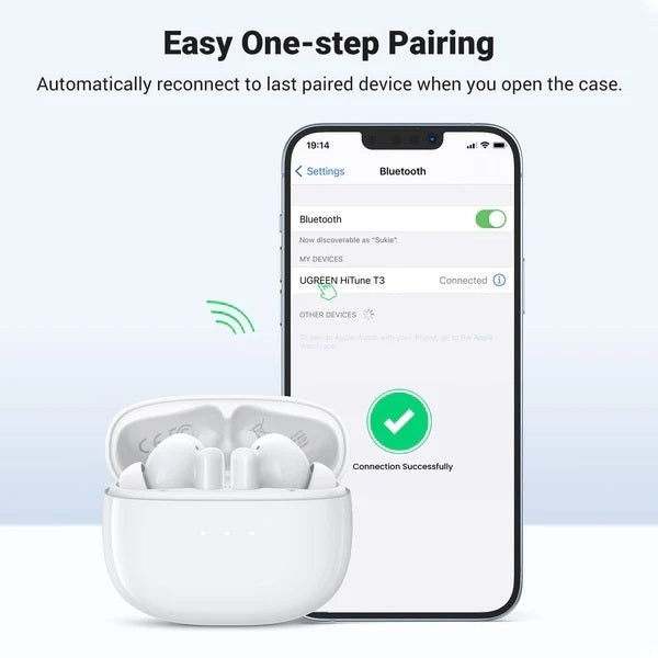 UGREEN 90206 HiTune T3 Active Noise-Cancelling Wireless Earbuds (White) - ShopFrenzy