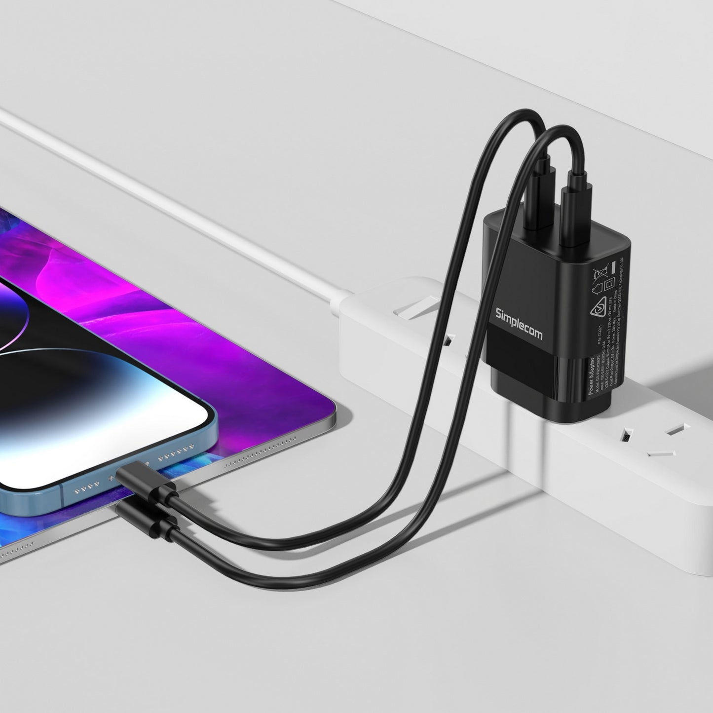 Simplecom CU221 Dual USB-C Fast Wall Charger PD 20W for Phone Tablet - ShopFrenzy