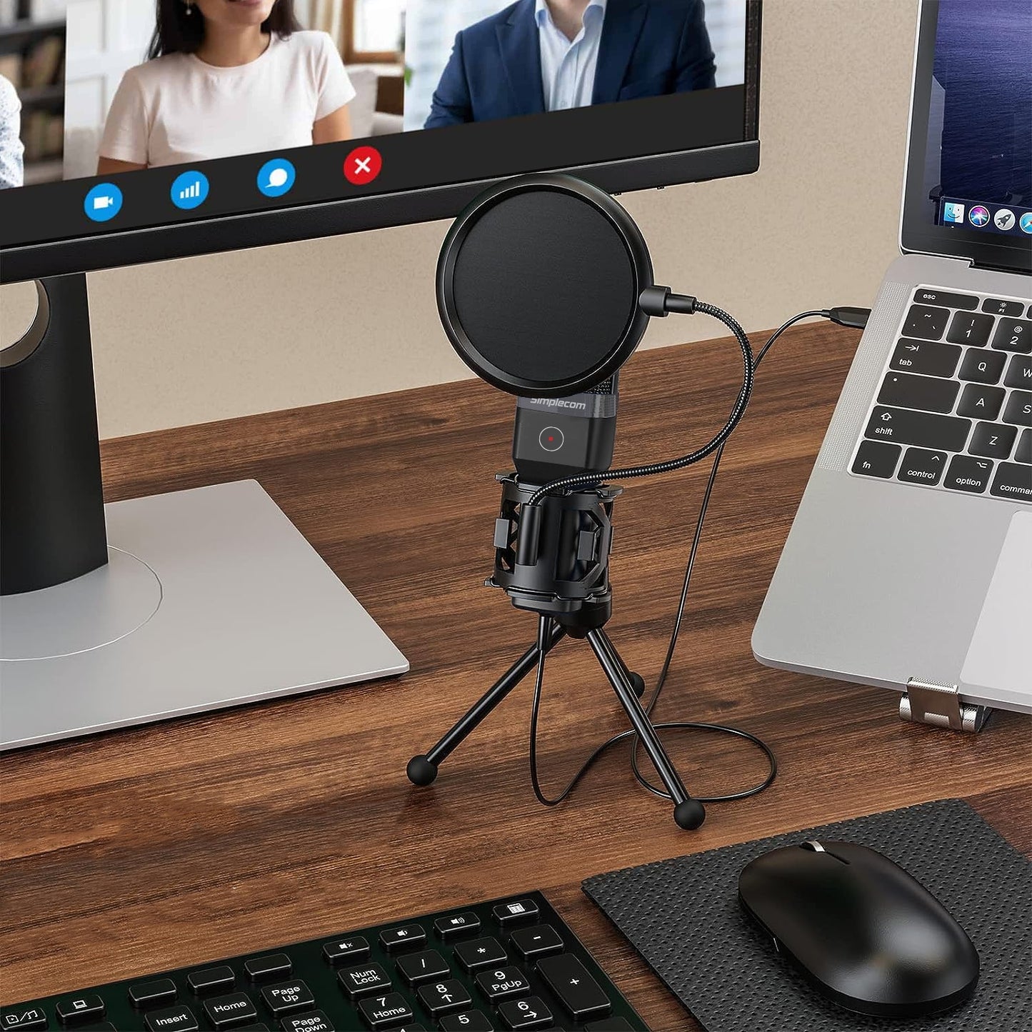 Simplecom UM650 USB Cardioid Condenser Microphone Gaming RGB Lights with Tripod & Pop Filter - ShopFrenzy