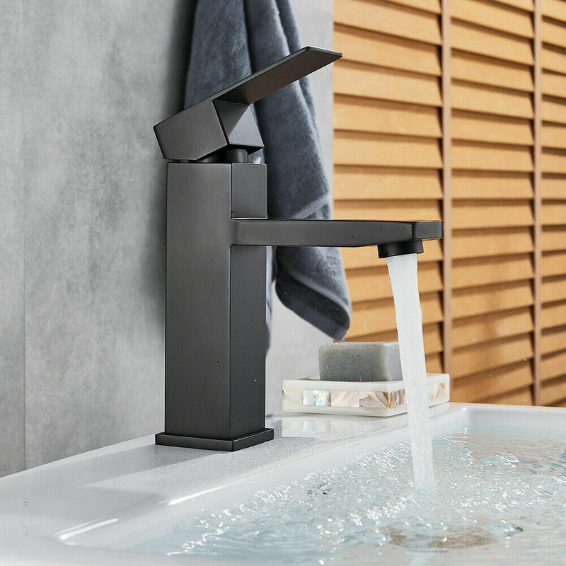 2021 Square Cube style basin mount tap low faucet Matte Black tap mixer spout - ShopFrenzy