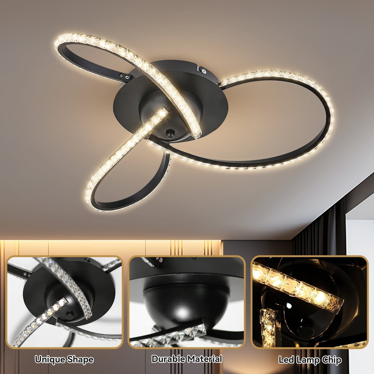 Irie Dimmable 3 Lights LED Ceiling Light - Black - ShopFrenzy