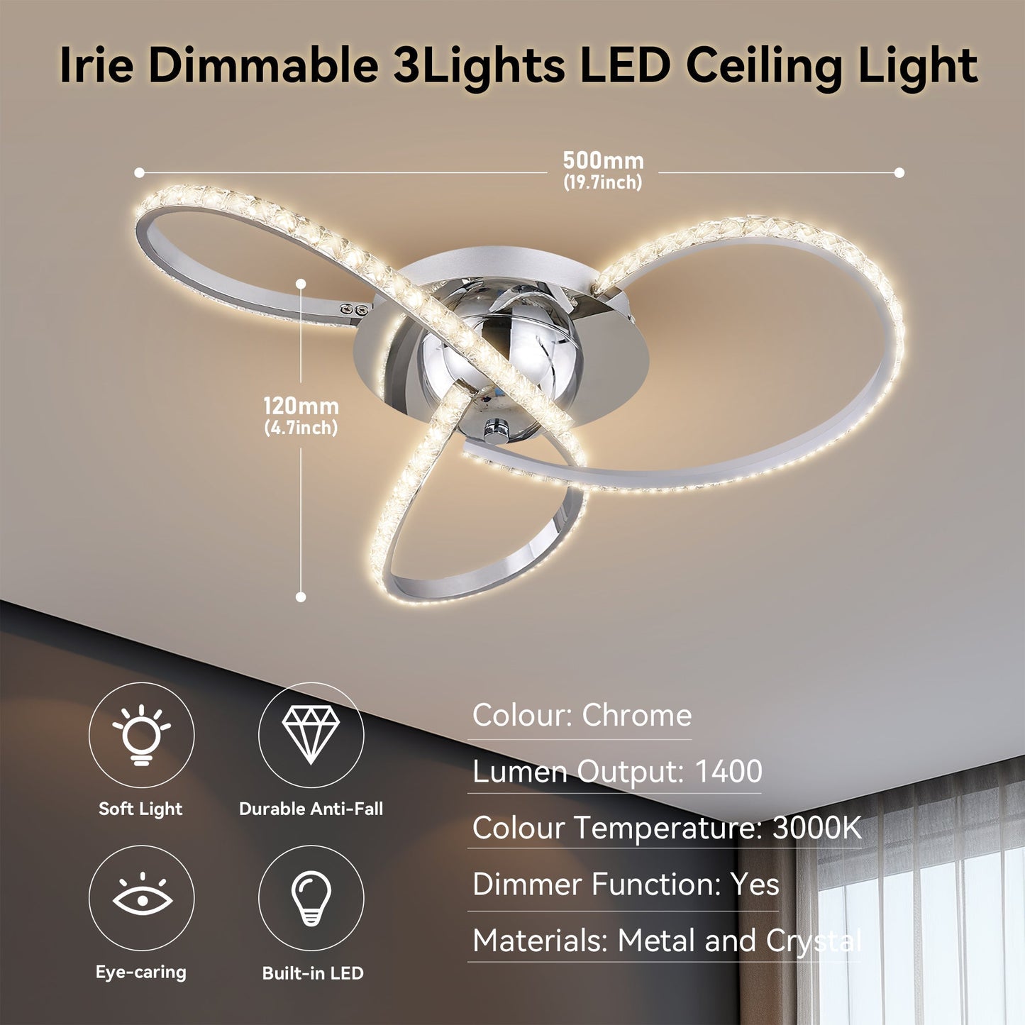 Irie Dimmable 3 Lights LED Ceiling Light - Chrome - ShopFrenzy
