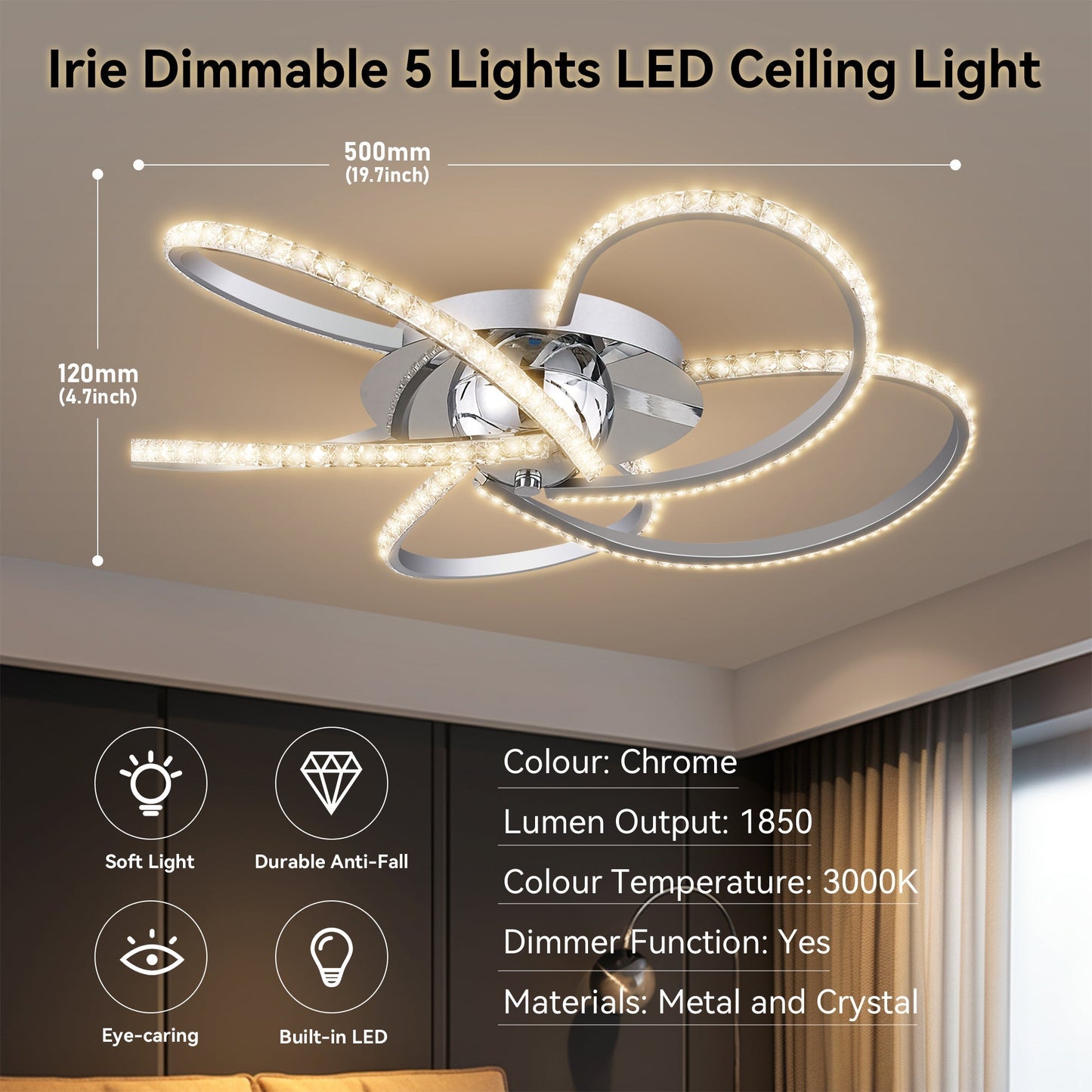 Irie Dimmable 5 Lights LED Ceiling Light - Chrome - ShopFrenzy