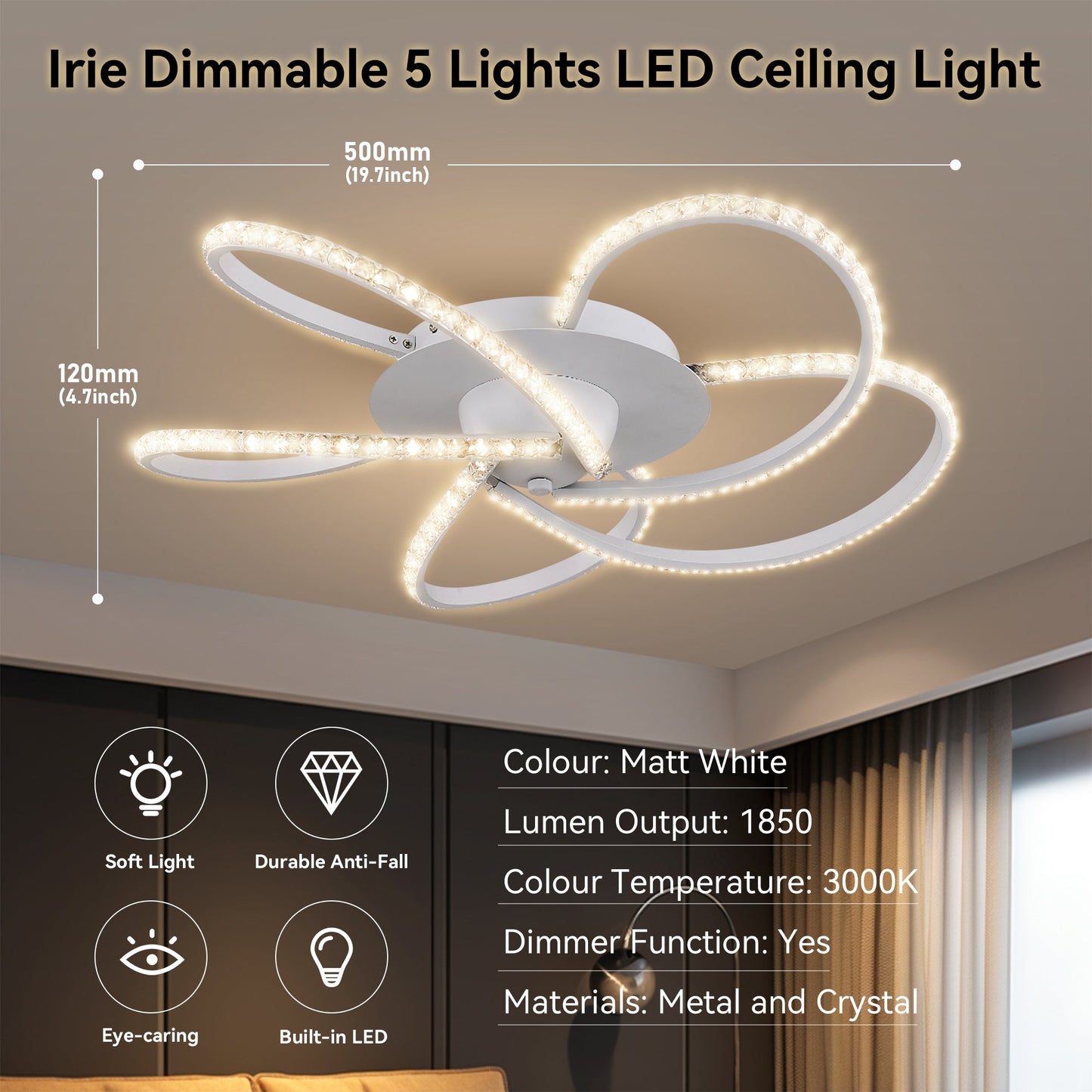 Irie Dimmable 5 Lights LED Ceiling Light - White - ShopFrenzy