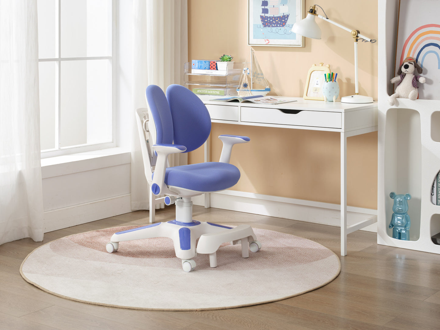 Ergonomic Children Kids Study Chair Set of 2 Height Adjustable - Blue