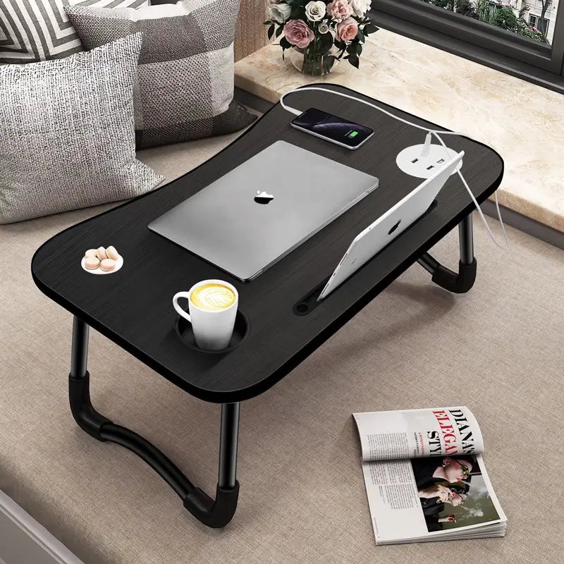 NNECN Laptop Desk Bed Table Tray Folding Breakfast Table Portable Lap Standing Desk Notebook Stand Reading Holder for Bed/Sofa Large Lap Desk with USB-Charger and Cup-Holder - ShopFrenzy