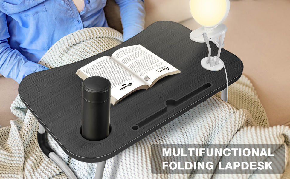 NNECN Laptop Desk Bed Table Tray Folding Breakfast Table Portable Lap Standing Desk Notebook Stand Reading Holder for Bed/Sofa Large Lap Desk with USB-Charger and Cup-Holder - ShopFrenzy