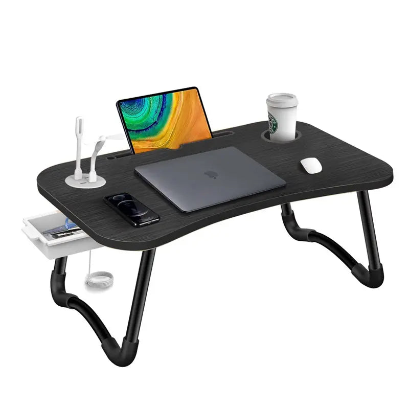 NNECN Laptop Desk Bed Table Tray Folding Breakfast Table Portable Lap Standing Desk Notebook Stand Reading Holder for Bed/Sofa Large Lap Desk with USB-Charger and Cup-Holder - ShopFrenzy