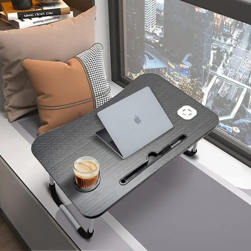 NNECN Laptop Desk Bed Table Tray Folding Breakfast Table Portable Lap Standing Desk Notebook Stand Reading Holder for Bed/Sofa Large Lap Desk with USB-Charger and Cup-Holder - ShopFrenzy