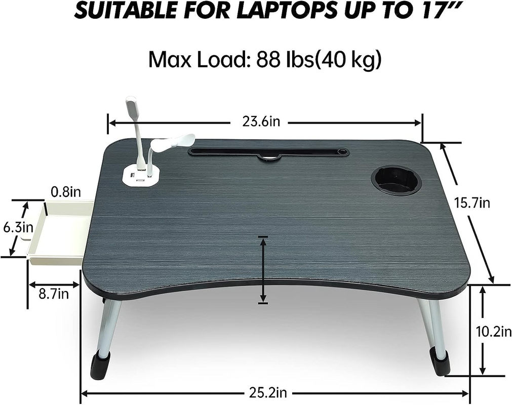 NNECN Laptop Desk Bed Table Tray Folding Breakfast Table Portable Lap Standing Desk Notebook Stand Reading Holder for Bed/Sofa Large Lap Desk with USB-Charger and Cup-Holder - ShopFrenzy