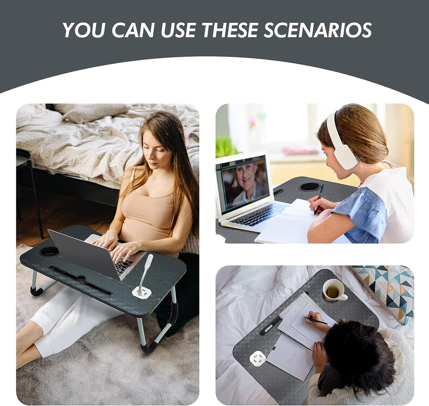 NNECN Laptop Desk Bed Table Tray Folding Breakfast Table Portable Lap Standing Desk Notebook Stand Reading Holder for Bed/Sofa Large Lap Desk with USB-Charger and Cup-Holder - ShopFrenzy
