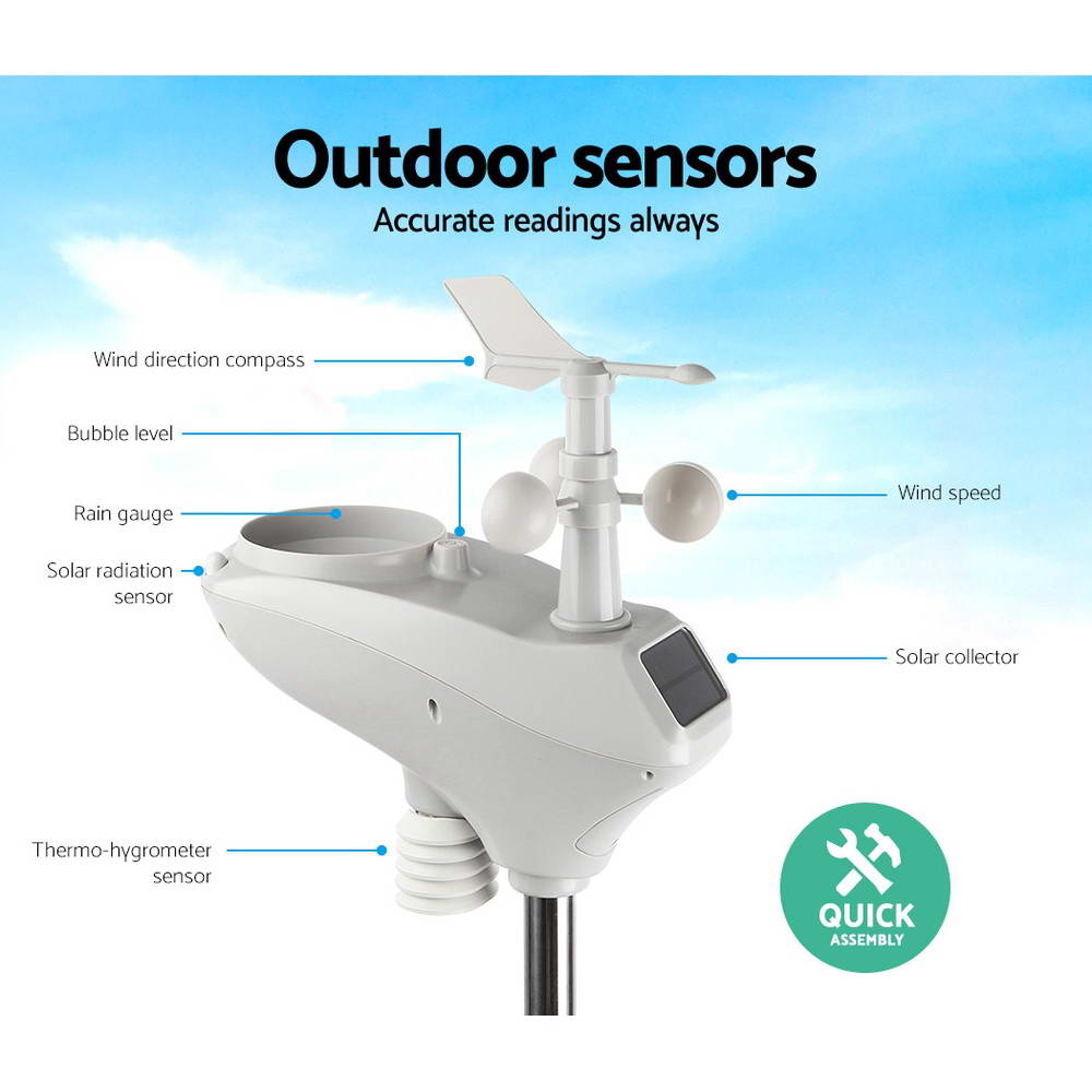 Devanti Wireless WiFi Professional Weather Station Solar Sensor LCD UV Light - ShopFrenzy