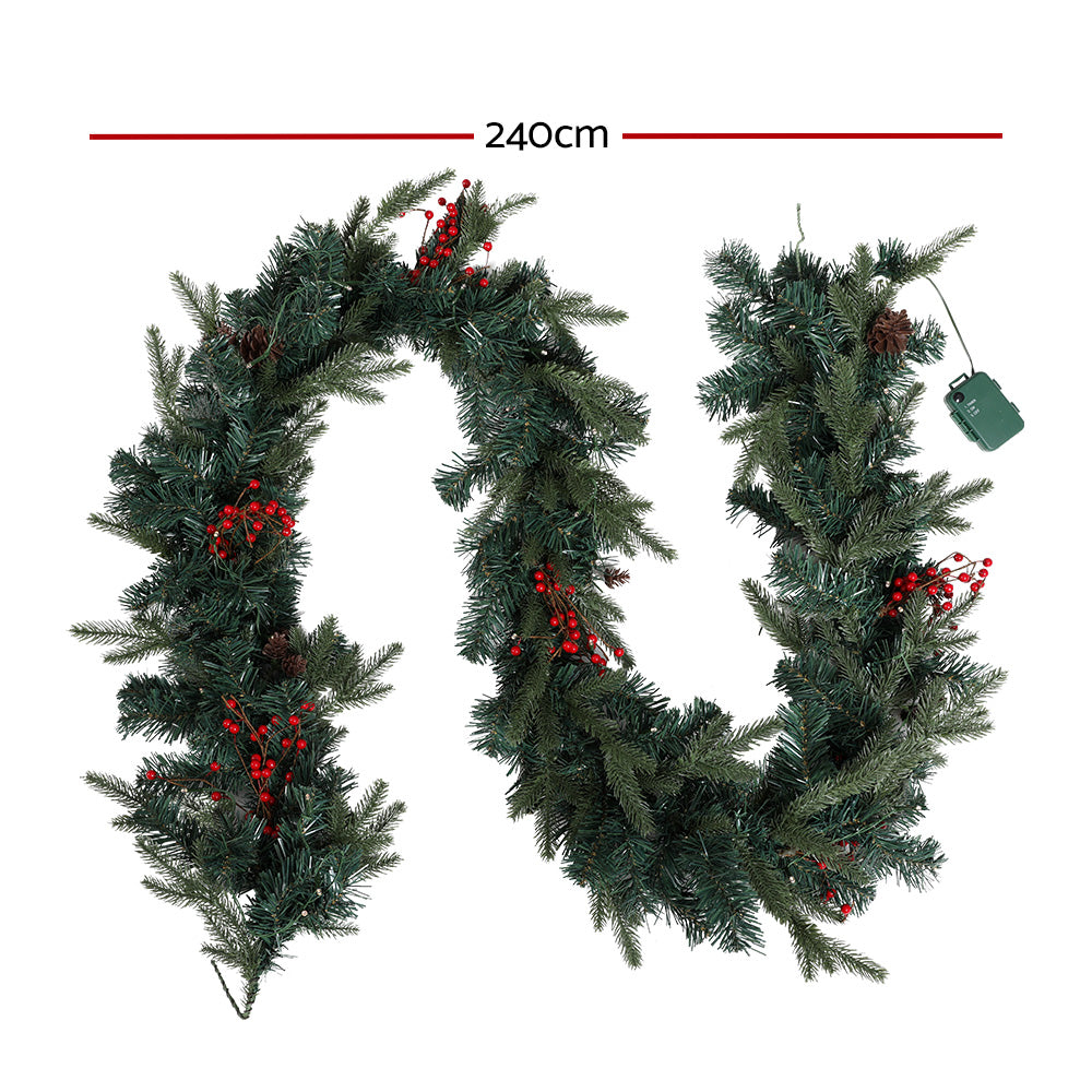 Jingle Jollys 2.4m Christmas Garland with LED Lights Decorations Xmas Party - ShopFrenzy
